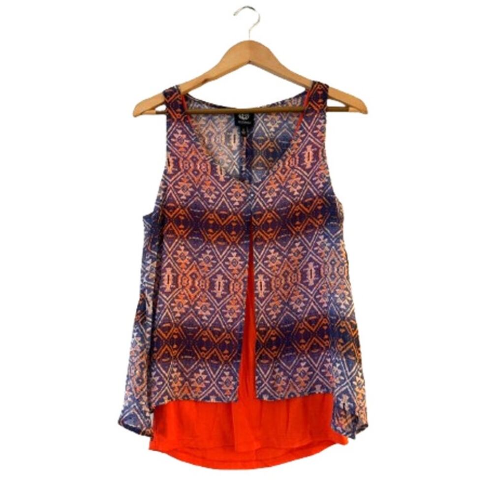 Bobeau Aztecā Print Layered Tank Top Blouse Size S Multicolor V-Neck Sleeveless